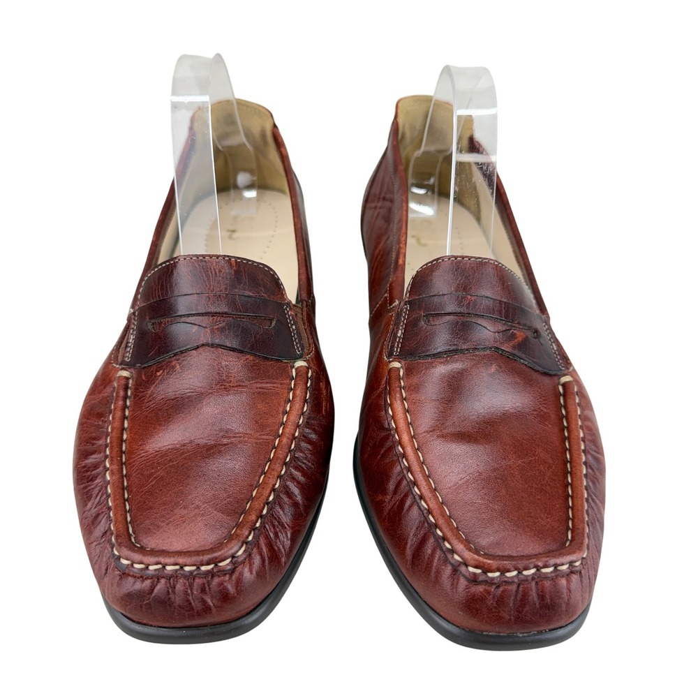 SAS Womens Penny Loafers Brown Leather‎ Moc Toe Flats Made in USA 9.5 WW